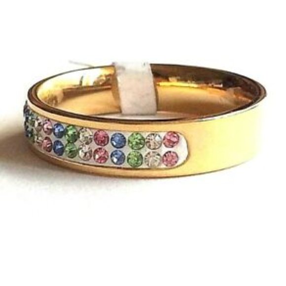 Gold Eternity Band Ring Size 6 8 9 10 11 Pink Blue Green Plated Stackable - Picture 7 of 10